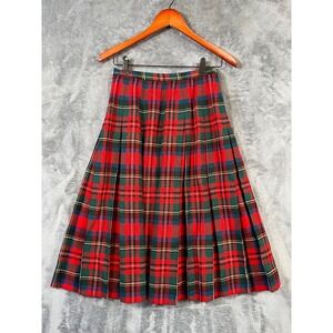 Vintage PENDLETON Skirt Womens 14 26x27.5 Tartan Plaid Red Green Wool Pleated